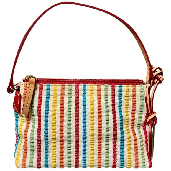 Dooney & Bourke Seersucker Multicolor Stripe Shoulder Bag w/ Bold Pink Interior - Picture 1 of 10